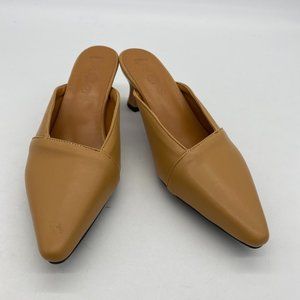 Light Brown Women Retro Pointed Toe Kitten Heel Mules Casual Slide Pumps Shoes
